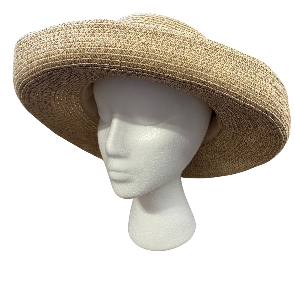 Charter Club Womens Tan Woven Wide Brim Sun Hat Summer Beach Accessory - Picture 5 of 8